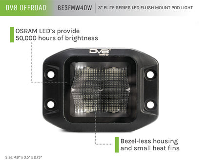 DV8 Offroad Elite Series 3in Cube LED Light 40W Spot 3W LED BE3FMW40W BE3FMW40W User 5