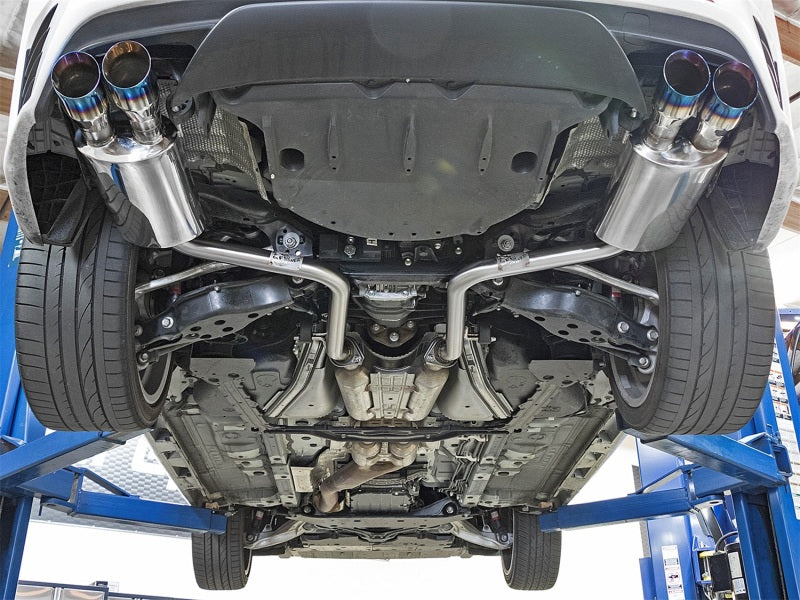 aFe Takeda 2in Stainless Steel Axle-Back Exhaust Sys w/Polished Blue Tips 49-36037-L Photo - Mounted