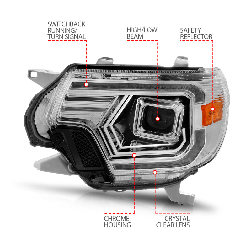 ANZO 12-15 Toyota Tacoma Projector Headlights - w/ Light Bar Switchback Chrome Housing 111557 111557 User 3