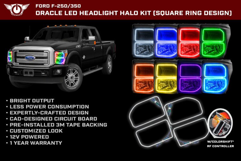 ORACLE Lighting Oracle Ford F250/350 11-16 Halo Kit (Square Ring Design) - ColorSHIFT w/ BC1 Controller 2383-335 2383-335 Product Specifications Sheet