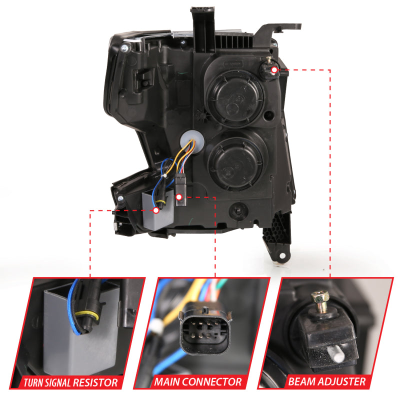 ANZO 15-20 Chevy Tahoe/Suburban LED Light Bar Style Headlights Black w/Sequential w/DRL w/Amber 111478 111478 Photo - Unmounted