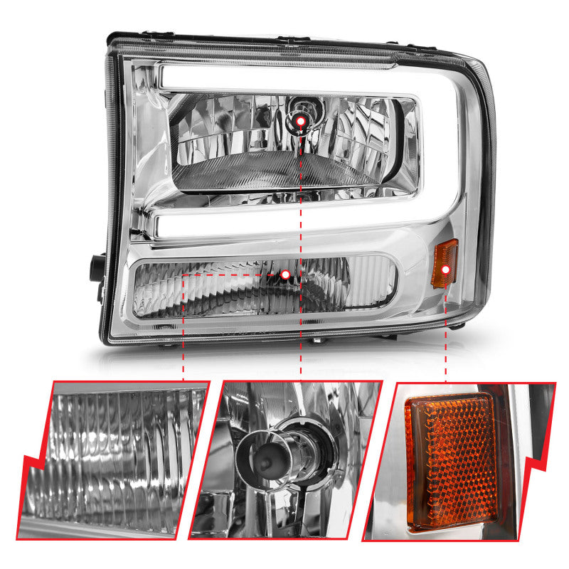 ANZO 99-04 Ford F250/F350/F450/Excursion (excl. 99) Crystal Headlights - w/ Light Bar Chrome Housing 111550 111550 User 2