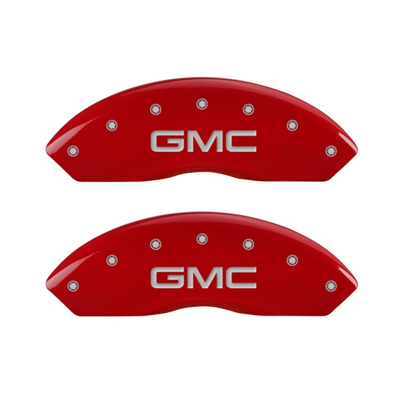 MGP Front set 2 Caliper Covers Engraved Front GMC Red finish silver ch 34012FGMCRD 34012FGMCRD Photo - Primary