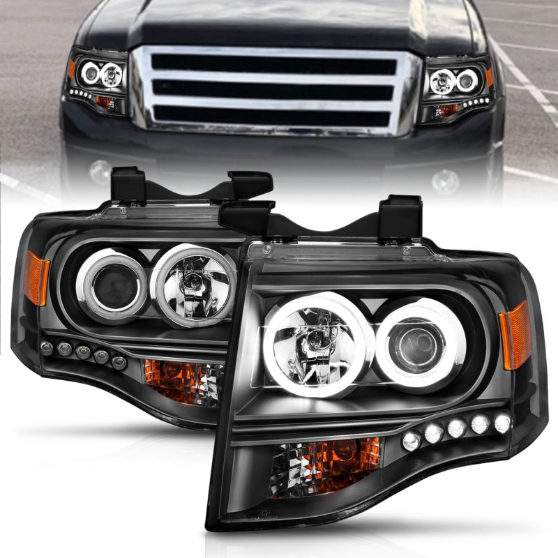 Anzo 2007-2014 Ford Expedition Projector Headlights w/ Halo Black 111113 Photo - Primary