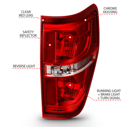 ANZO 2009-2014 Ford F-150 Euro Taillight Red/Clear (W/O Bulb) 311299 311299 Photo - Unmounted