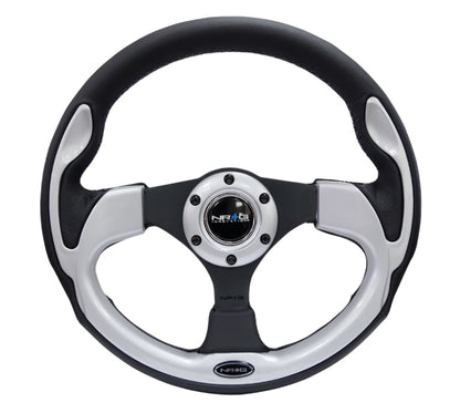 NRG Reinforced Steering Wheel- 320mm Sport Steering Wheel w/ Silver Trim 10TCU RST-001SL Photo - Primary