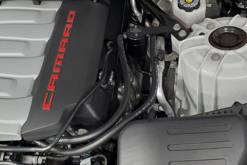 J&L 16-22 Chevrolet Camaro LT1 6.2L Driver Side Oil Separator 3.0 - Black Anodized 3081D-B 3081D-B Photo - Mounted