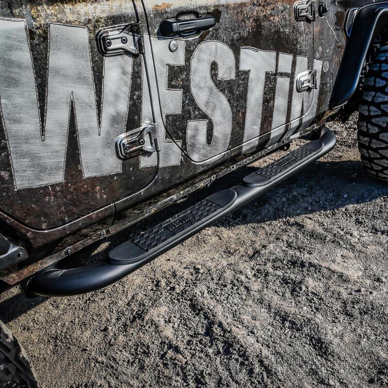 Westin 18-22 Jeep Wrangler JLU 4dr Platinum 4 Oval Nerf Step Bars - Tex. Blk 21-4065 21-4065 Photo - Mounted