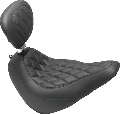 Mustang Motorcycle Mustang 18-21 Harley Street Bob Wide Tripper Solo Seat w/Driver Backrest Diamond Stitch - Black 83034 83034 Photo - Primary