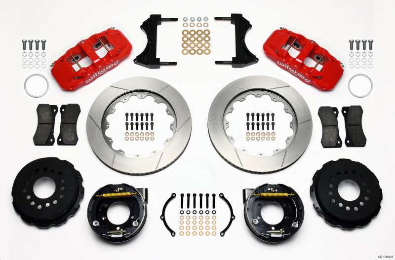 Wilwood AERO4 Rear P-Brake Kit 14.00in Red 2005-2014 Mustang 140-10950-R 140-10950-R Photo - Primary
