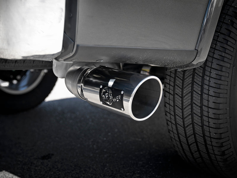 aFe Large Bore-HD 4in 409 SS DPF-Back Exh 18-19 Ford F-150 V6-3.0L (td) w/ Polished Tip 49-43106-P 49-43106-P Photo - Mounted
