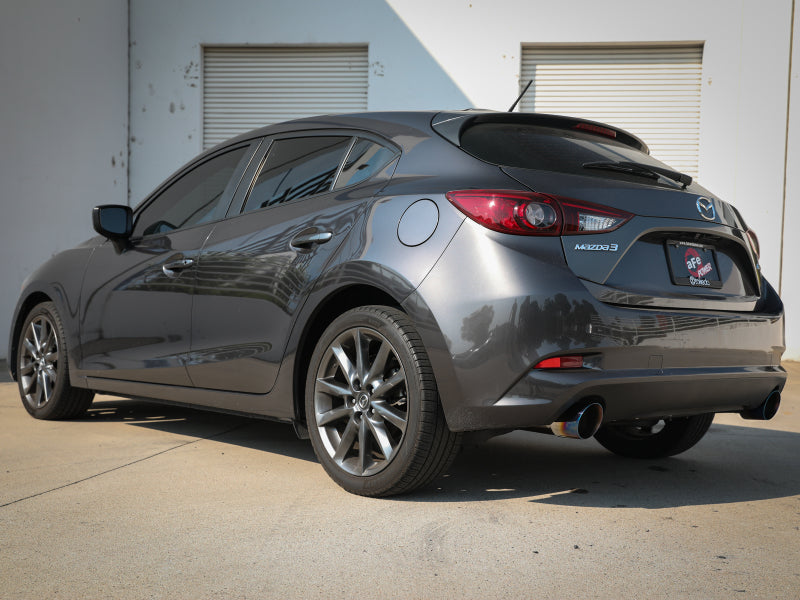 aFe Takeda 2-1/2in 304 SS Cat-Back Exhaust w/ Blue Flame Tips 14-18 Mazda 3 L4 2.0L/2.5L 49-37015-L 49-37015-L Photo - Mounted