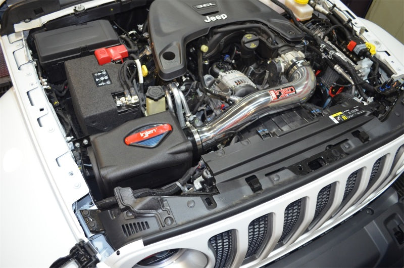 Injen 2018+ Jeep Wrangler JL V6-3.6L Polished Oiled Power-Flow Air Intake System PF5005PC PF5005PC Photo - Mounted