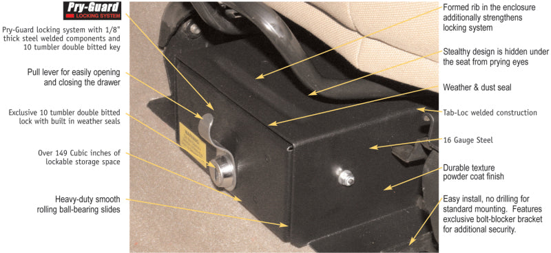 Tuffy Products Tuffy Jeep Wrangler Underseat Drawer Flip Seat W/ Keyed Lock 250-01 250-01 Photo - Close Up