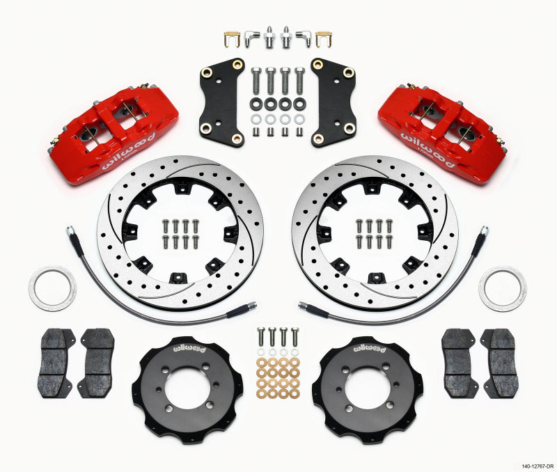 Wilwood Dynapro 6 Front Hat Kit 12.19in Drilled Red 2012 Fiat 500 w/ Lines 140-12767-DR 140-12767-DR Photo - Primary