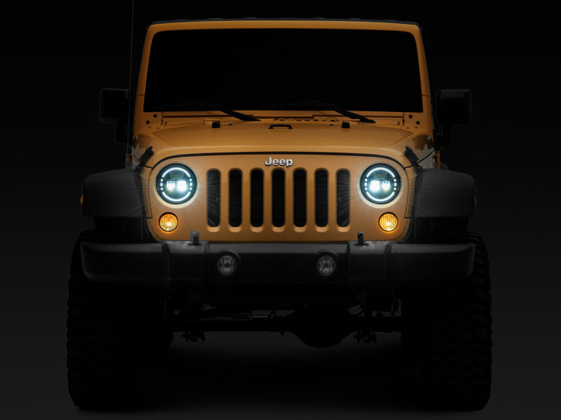 Raxiom 97-18 Jeep Wrangler TJ/JK Axial 7-Inch LED Headlights w/ DRL- Black Housing (Clear Lens) J155570 J155570 Photo - Close Up