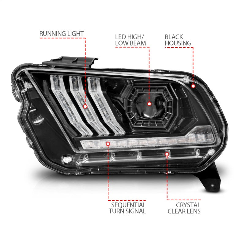 ANZO 13-14 Ford Mustang (w/ Factory HID/Xenon HL only) Projector Headlights w/Light Bar Black 121572 121572 Photo - Unmounted