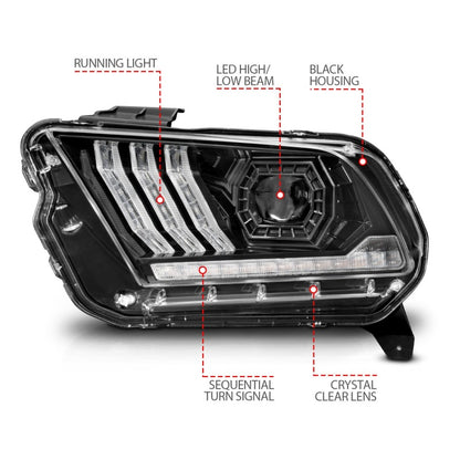 ANZO 13-14 Ford Mustang (w/ Factory HID/Xenon HL only) Projector Headlights w/Light Bar Black 121572 121572 Photo - Unmounted