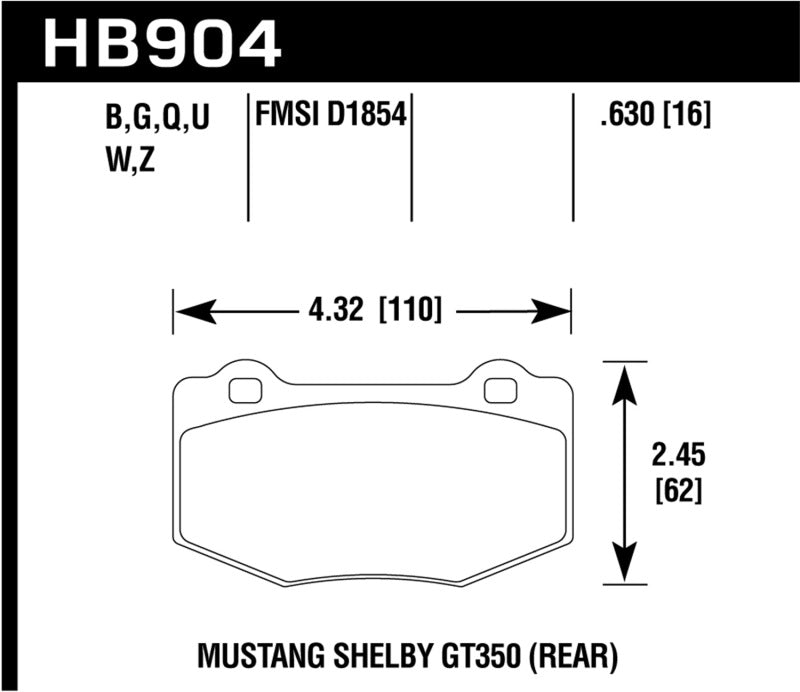 Hawk 15-17 Ford Mustang DTC-60 Compound Rear Brake Pads HB904G.630 HB904G.630 Photo - Primary