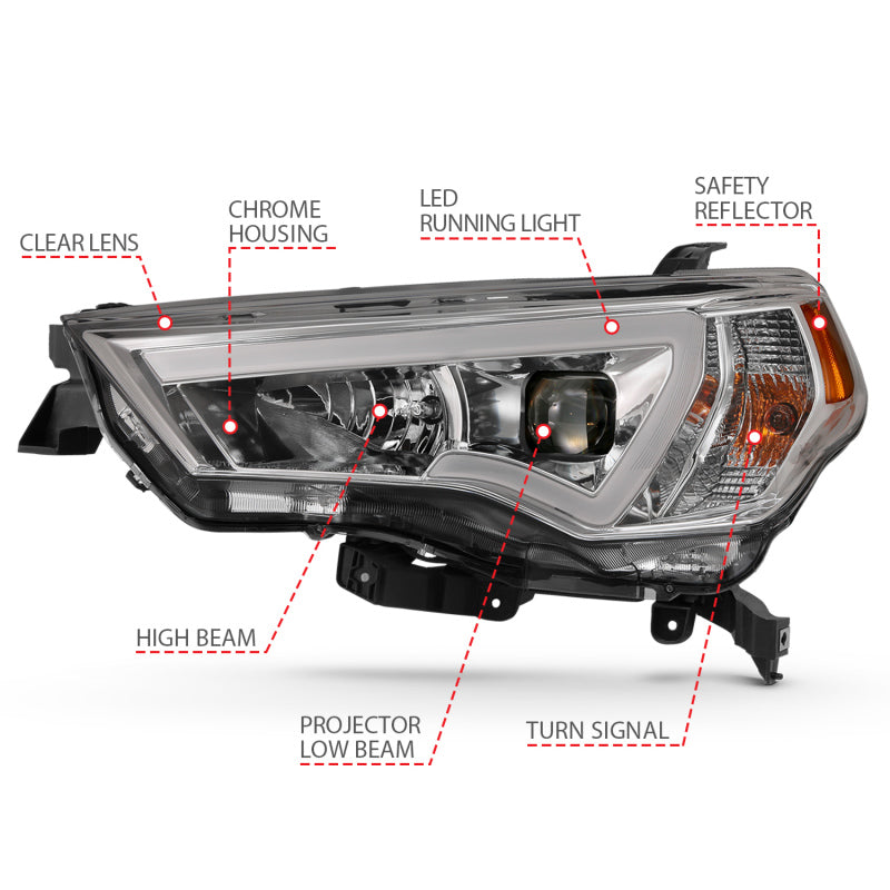 ANZO 14-18 Toyota 4 Runner Plank Style Projector Headlights Chrome w/ Amber 111417 111417 Photo - Unmounted