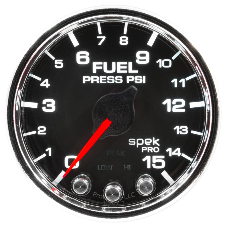 Autometer Spek-Pro Gauge Fuel Press 2 1/16in 15psi Stepper Motor W/Peak & Warn Blk/Chrm P31531 P31531 User 1