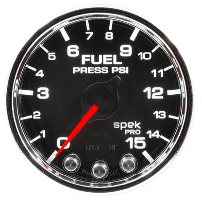 Autometer Spek-Pro Gauge Fuel Press 2 1/16in 15psi Stepper Motor W/Peak & Warn Blk/Chrm P31531 P31531 User 1