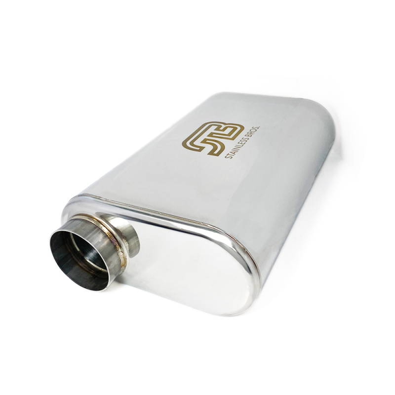 Stainless Bros 17in Overall Length 3in Thin Oval SS304 Muffler - 3in Offset In/Offset Out 616-07623-0230 616-07623-0230 User 1