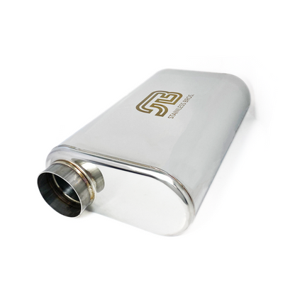 Stainless Bros 17in Overall Length 3in Thin Oval SS304 Muffler - 3in Offset In/Offset Out 616-07623-0230 616-07623-0230 User 1