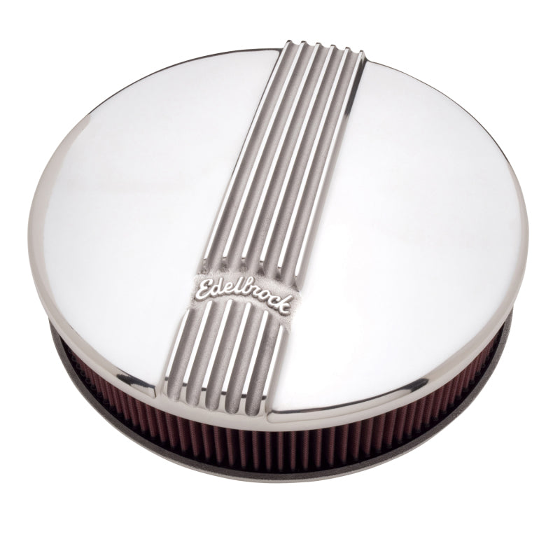 Edelbrock Air Cleaner, Classic Series, Round, Aluminum Top, Cloth Element, 14" D 4117 Photo - out of package