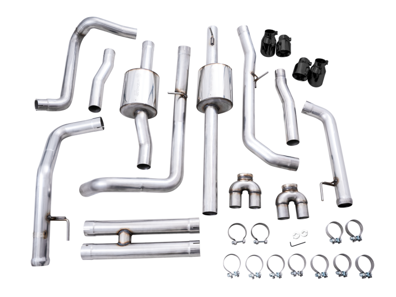AWE Tuning 4th Gen GM 1500 6.2L 0FG Catback Split Rear Exit (w/ Bumper Cutouts) - Quad Diamond Tips 3015-43204 3015-43204 Photo - out of package