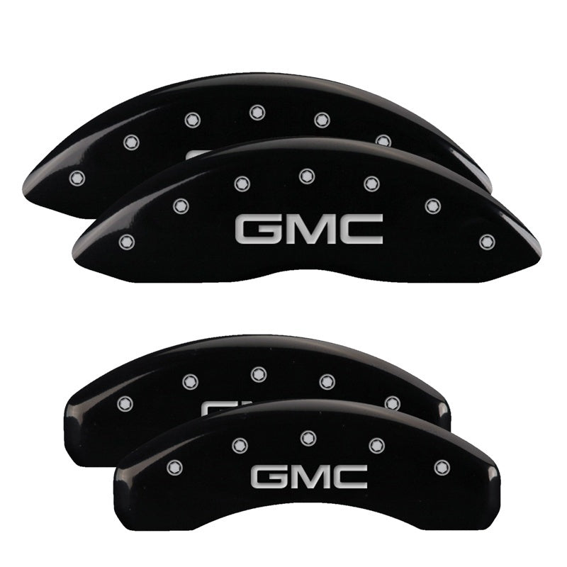 MGP 4 Caliper Covers Engraved Front & Rear GMC Black finish silver ch 34008SGMCBK 34008SGMCBK Photo - Primary