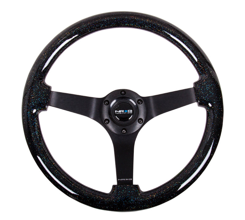 NRG Reinforced Steering Wheel (350mm / 3in Deep) Classic Blk Sparkle Wood Grain w/Blk 3-Spoke Center RST-036BSB-BK RST-036BSB-BK User 1