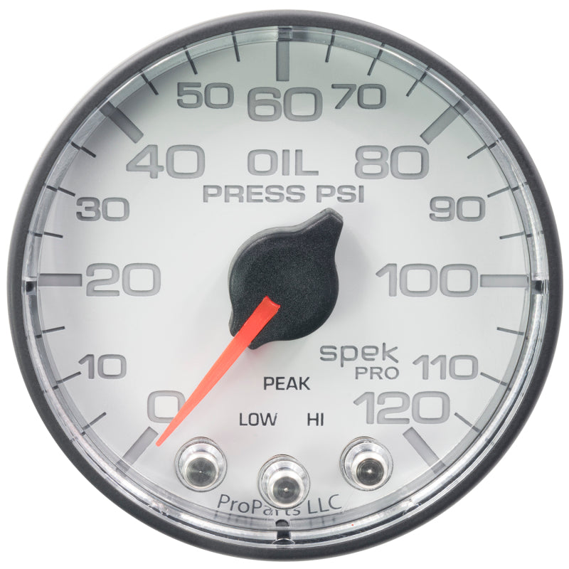 Autometer Spek-Pro Gauge Oil Press 2 1/16in 120psi Stepper Motor W/Peak & Warn Wht/Blk P325128 P325128 User 1