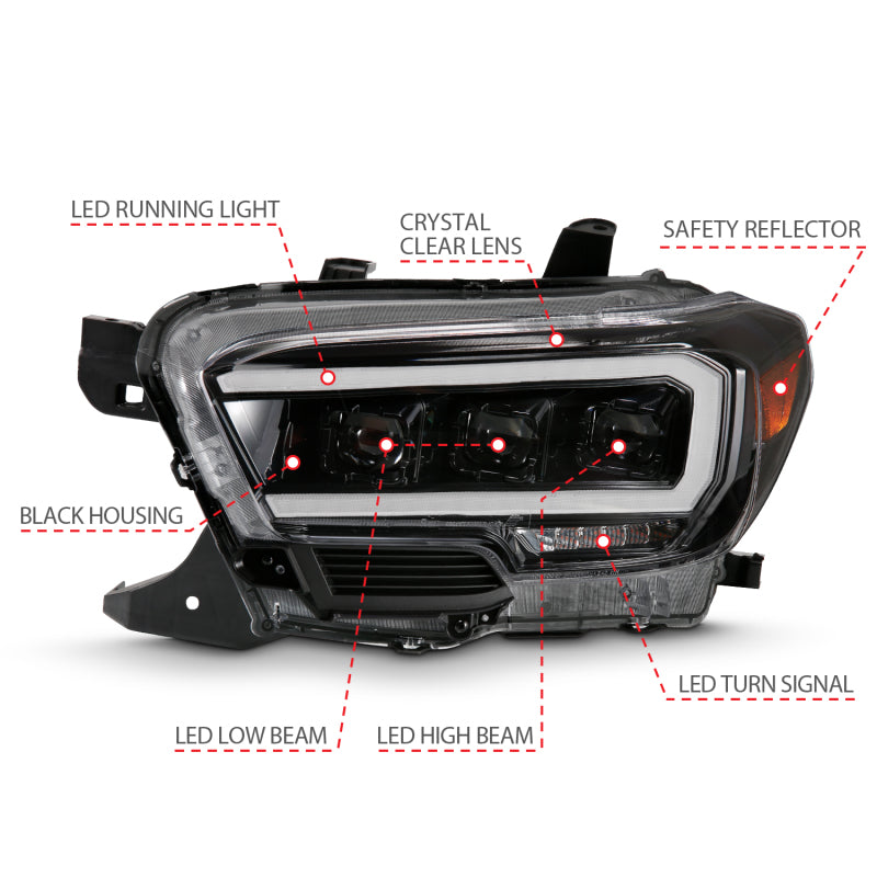 ANZO 2016-2018 Toyota Tacoma LED Projector Headlights Plank Style Black w/ Amber 111496 111496 Photo - Unmounted