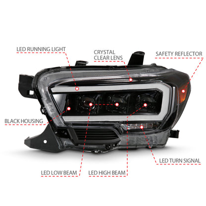 ANZO 2016-2018 Toyota Tacoma LED Projector Headlights Plank Style Black w/ Amber 111496 111496 Photo - Unmounted
