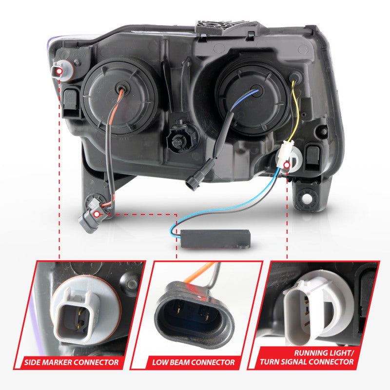 ANZO 11-13 Jeep Grand Cherokee (Factory Halogen Only) Projector Headlights w/Light Bar Swtchbk Black 111568 111568 Photo - Unmounted