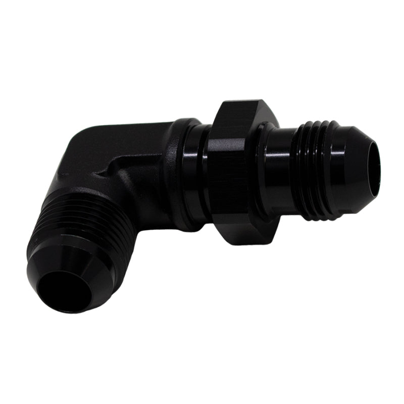 DeatschWerks 8AN Male Flare to 8AN Male Flare Bulkhead Adapter 90-Degree - Anodized Matte Black 6-02-0711-B 6-02-0711-B Photo - Primary