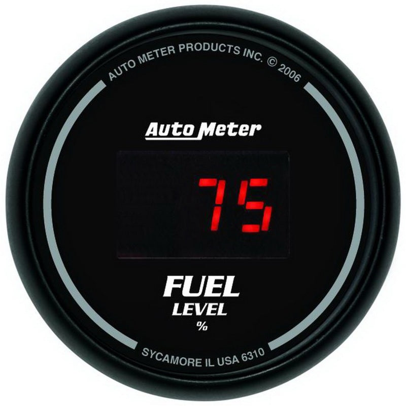 Autometer Gauge, Fuel Level, 2 1/16", 0-280 Program., Digital, Black Dial w/ Red 6310 Photo - Primary