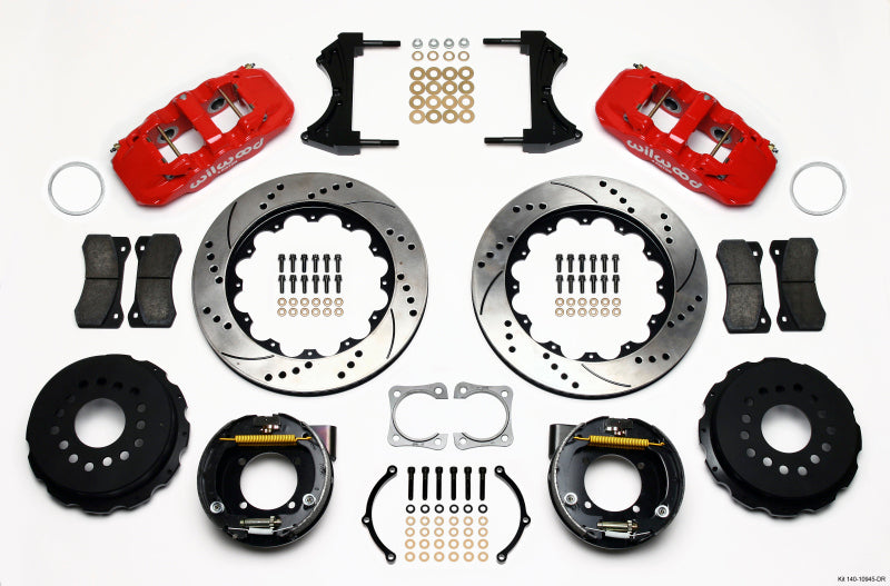 Wilwood AERO4 Rear P-Brake Kit 14.00in Drilled Red Chevy 12 Bolt-Spec 3.15in Brng 140-10945-DR 140-10945-DR Photo - Primary