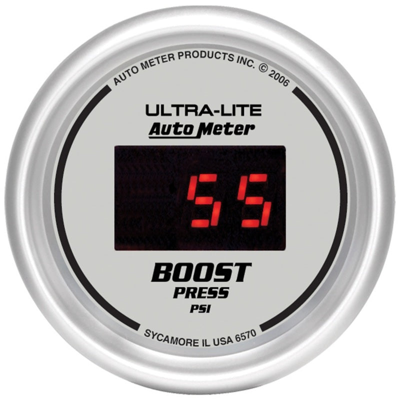 Autometer Gauge, Boost, 2 1/16", 60psi, Digital, Silver Dial W/ Red Led 6570 Photo - Primary