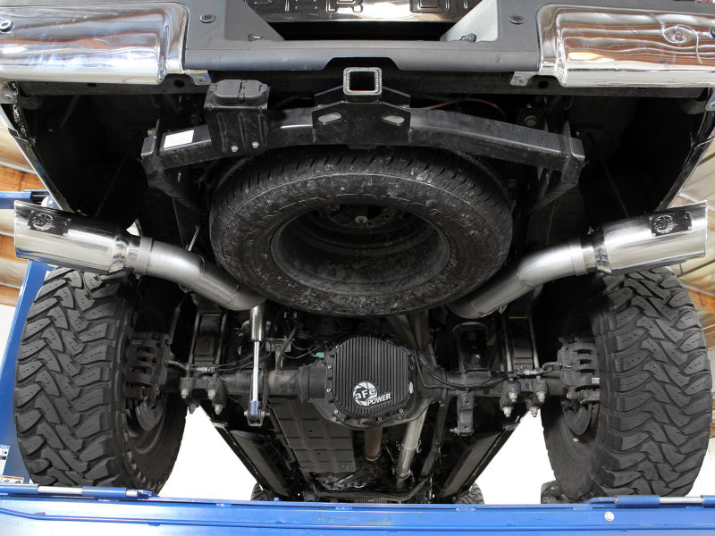 aFe Large Bore-HD 4in 409 Stainless Steel DPF-Back Exhaust w/Polished Tips 15-16 Ford Diesel Truck 49-43122-P 49-43122-P Photo - Mounted