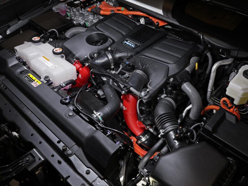 aFe 23-24 Toyota Sequoia V6-3.4L Hybrid BladeRunner 2.5in Aluminum Hot Charge Pipe - Red 46-20718-R 46-20718-R Photo - Mounted