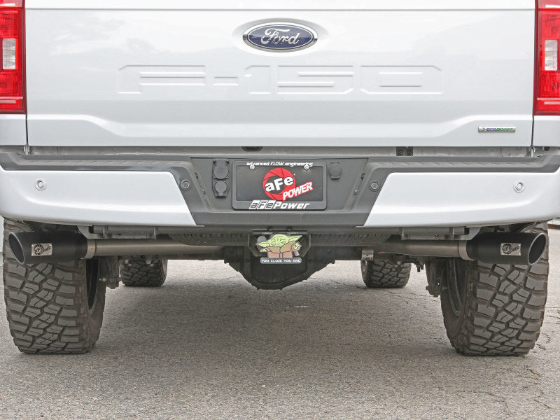 aFe Gemini XV 3in 304 SS Cat-Back Exhaust 2021 Ford F-150 V6 2.7L/3.5L (tt)/V8 5.0L w/ CO Black Tips 49-33129-B 49-33129-B Photo - Mounted