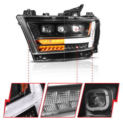 ANZO 19-24 RAM 1500 (New Body/OE Halogen) Full LED Proj Headlights DRL/SeqSig Black - Pass. Side 111628A-R 111628A-R User 1