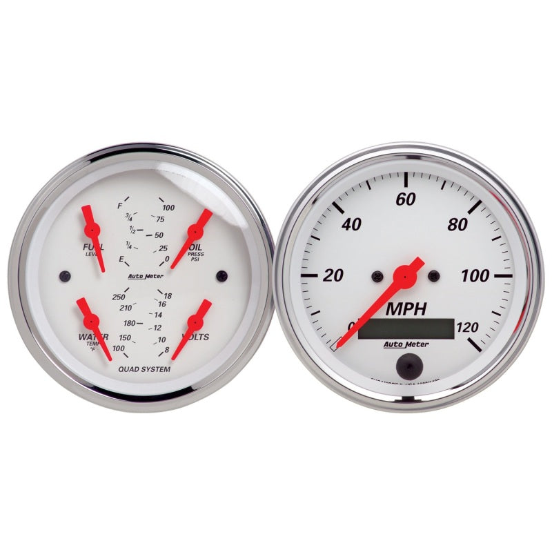 Autometer Arctic White 3-3/8in Kit Box w/Elec Speedo Elec Oil Press, Water Temp, Volt, Fuel Level 1308 1308 Photo - Primary
