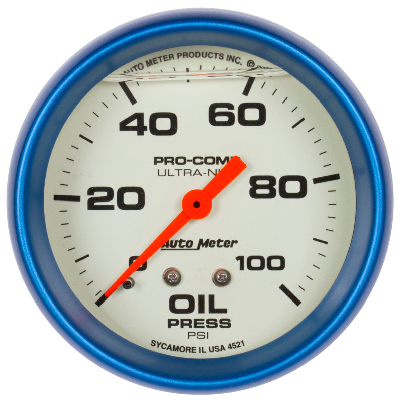 Autometer 2-5/8" Oil Pressure, 0-100 Psi, Mechanical, Liquid Filled, Ultra-Nite 4221 Photo - Primary