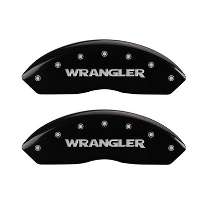 MGP Front set 2 Caliper Covers Engraved Front WRANGLER Black finish silver ch 42009FWRGBK 42009FWRGBK Photo - Primary