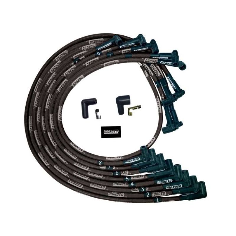 Moroso SBC Under Header 90 Deg Plug End HEI Sleeved Ultra Spark Plug Wire Set - Black 51528 51528 User 1