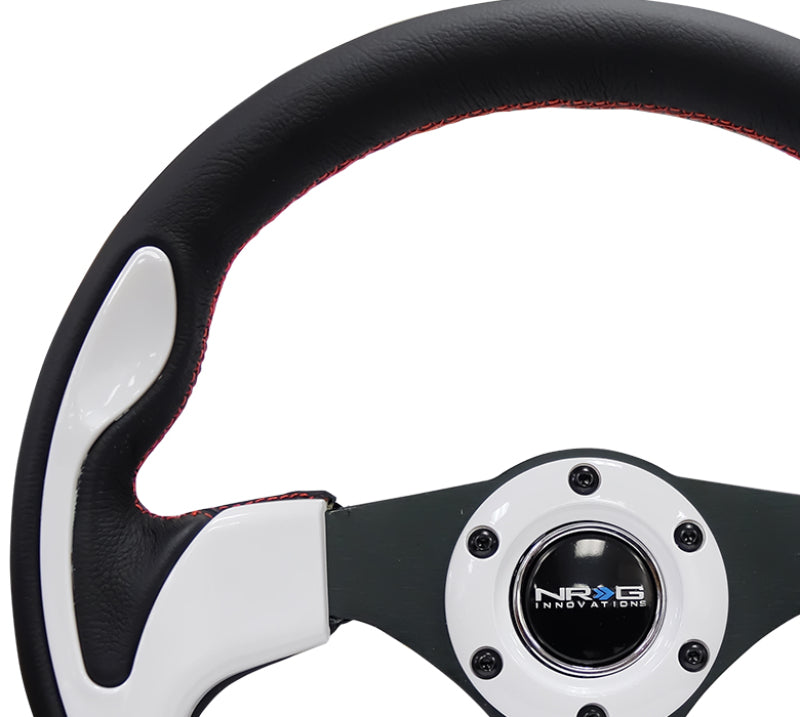 NRG Reinforced Steering Wheel (320mm) Blk w/White Trim & 4mm 3-Spoke RST-001WT RST-001WT Photo - Primary