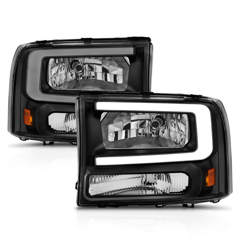 ANZO 99-04 Ford F250/F350/F450/Excursion (excl. 99) Crystal Headlights - w/ Light Bar Black Housing 111549 111549 Photo - Unmounted